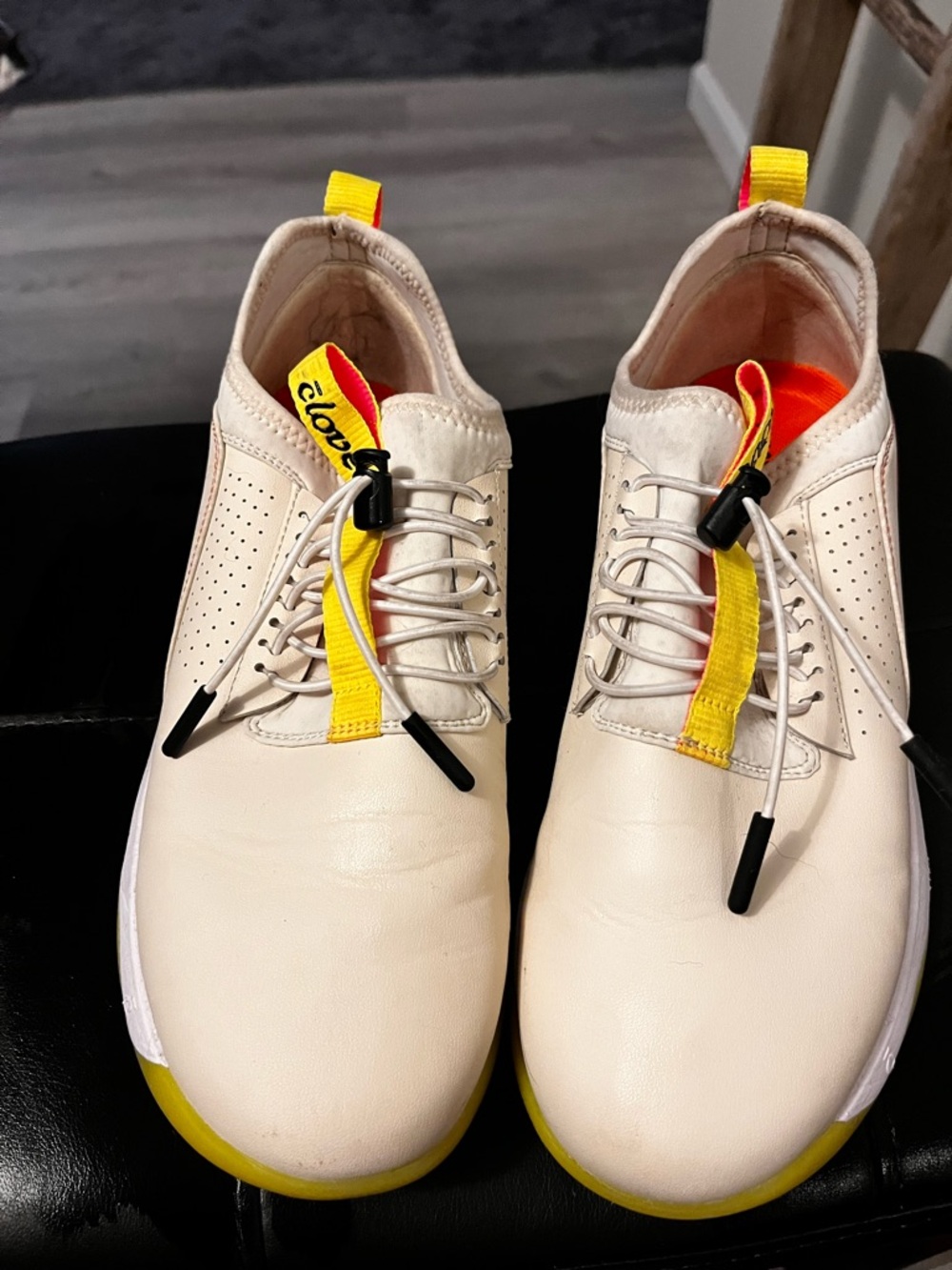 Women’s Clove Lemonade Nursing Cream Leather Sneakers with Yellow Accents
